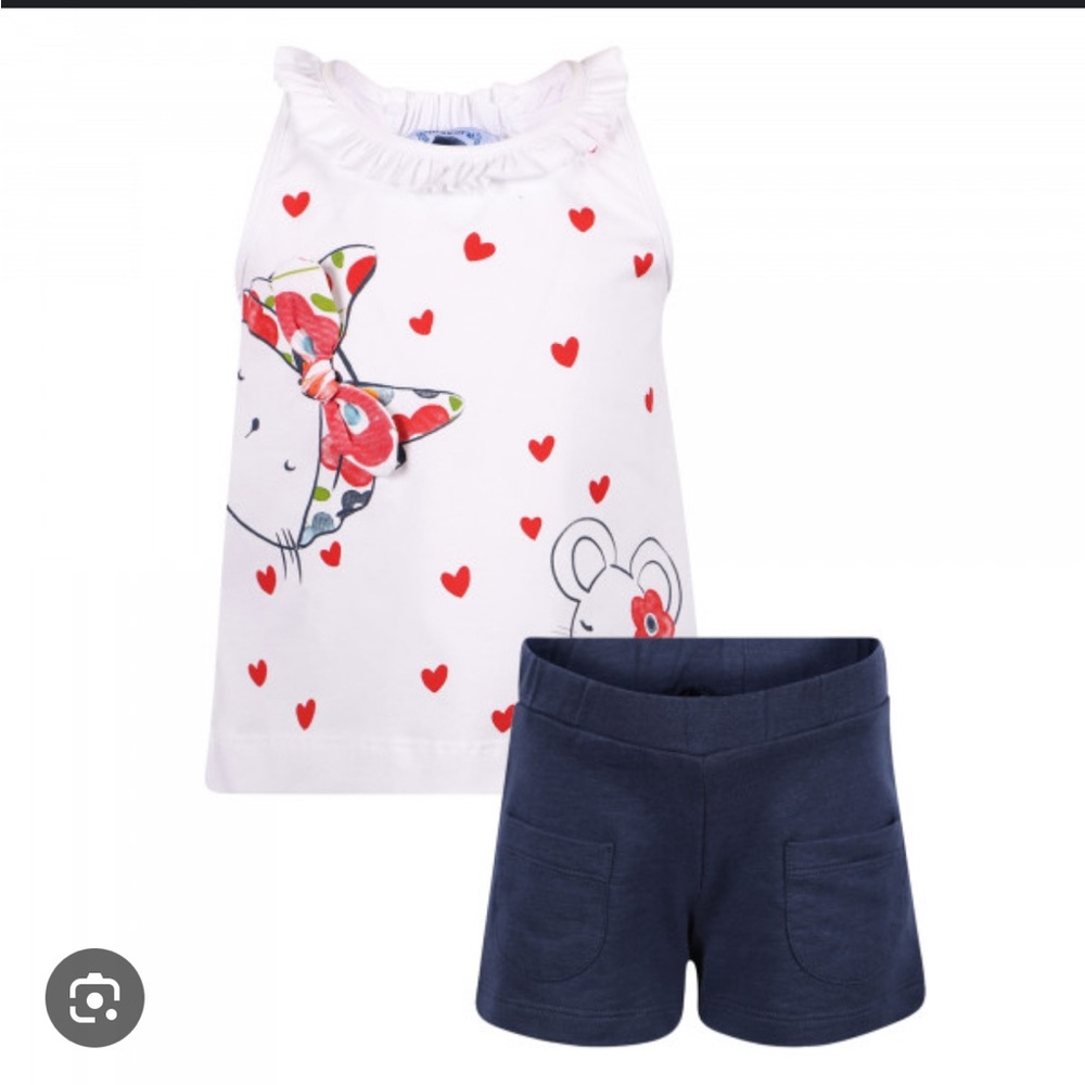 MAYORAL Cat and Mouse Ruffled Collar Top Set
